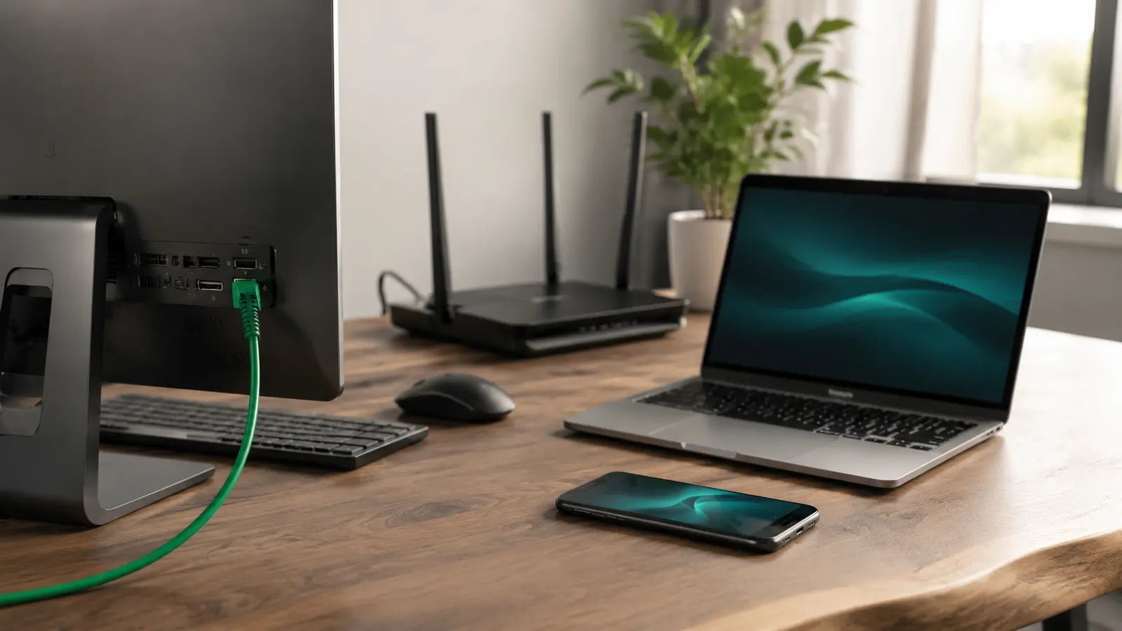 Wired desktop and wireless devices sharing a home network
