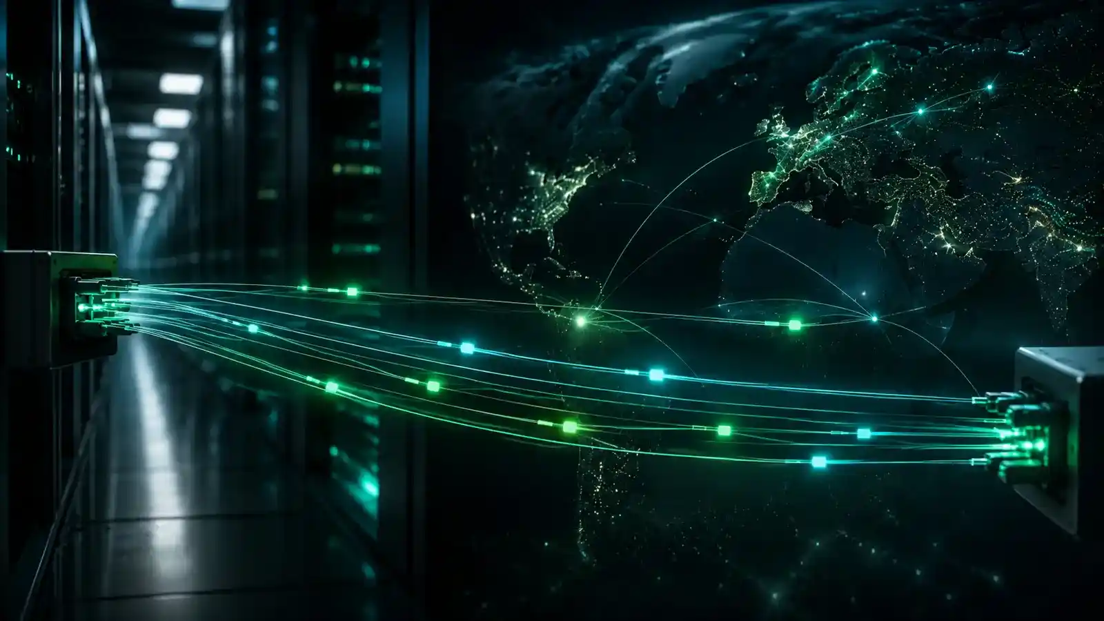 Data pulses traveling at different intervals across a global network