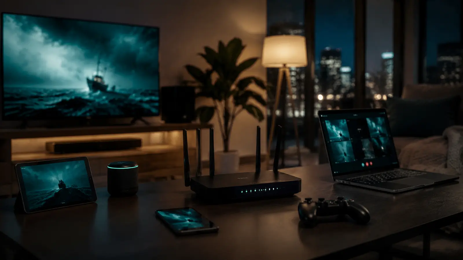 Busy home network with multiple devices active at night