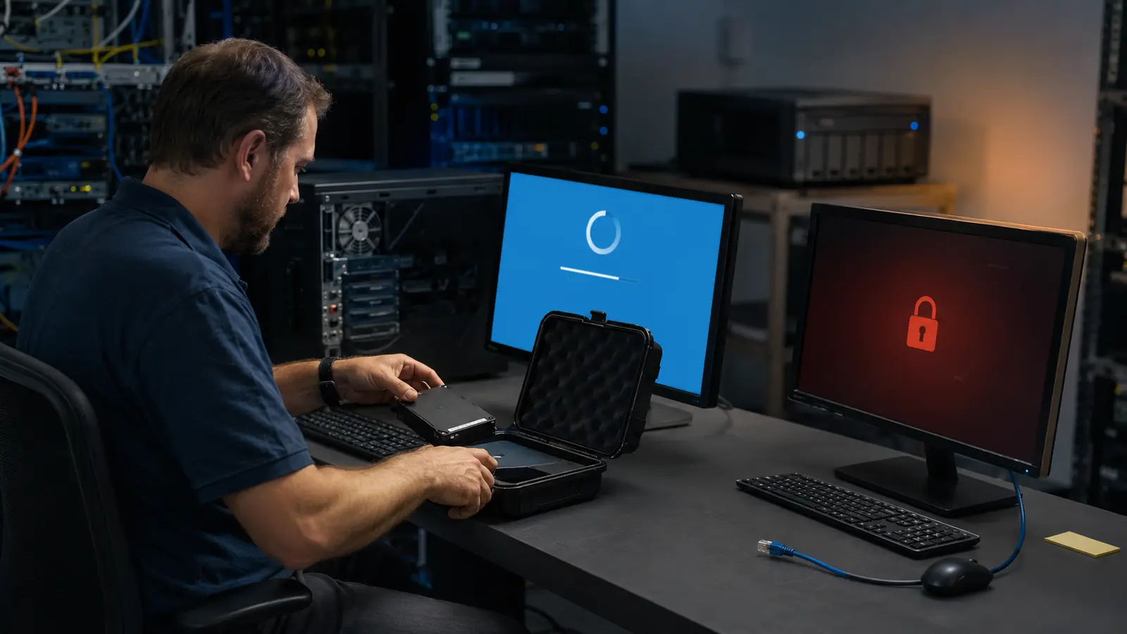 Administrator restoring a computer from an offline backup while an affected workstation remains disconnected