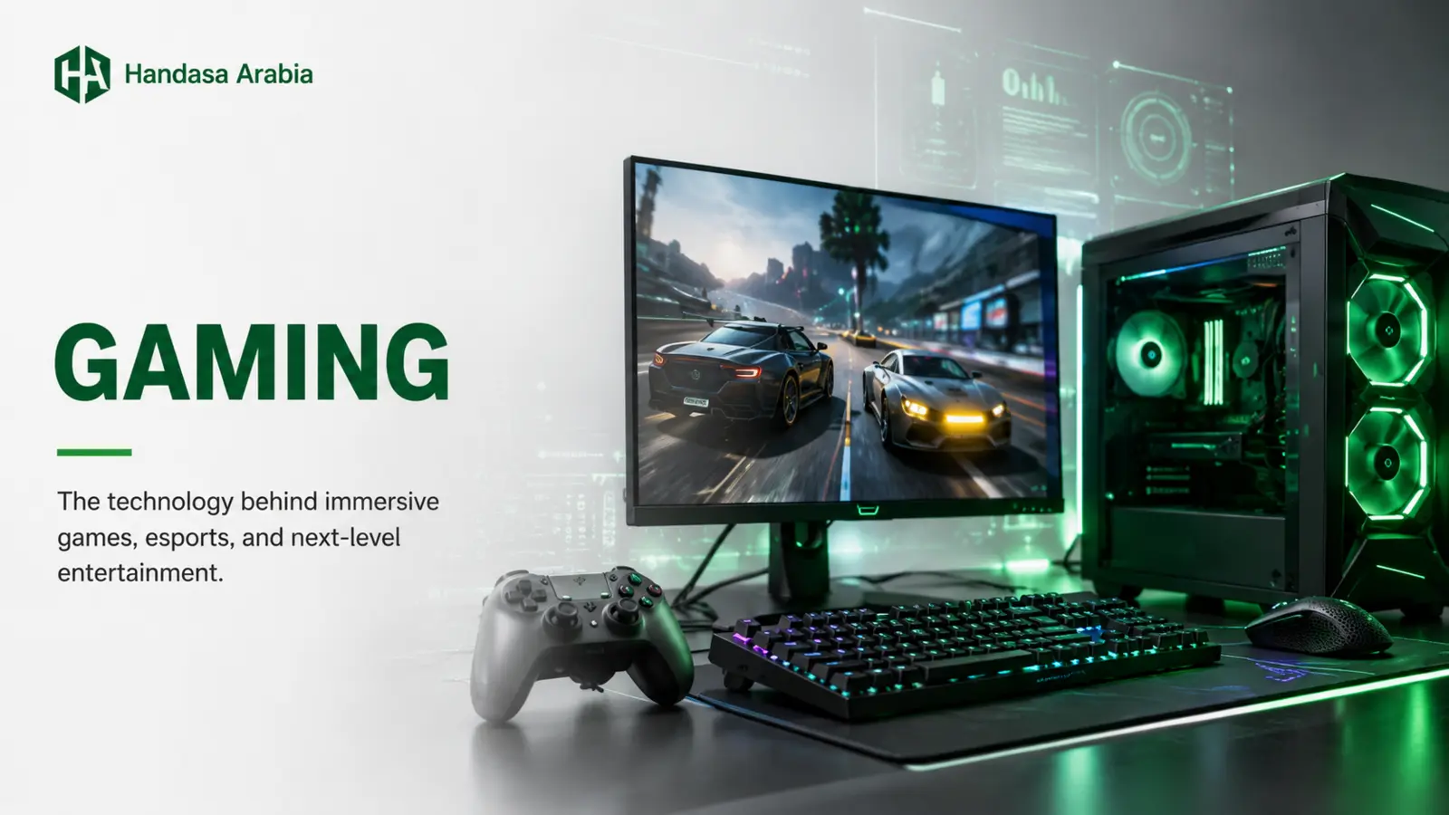 Gaming computer, display, controller, and peripherals